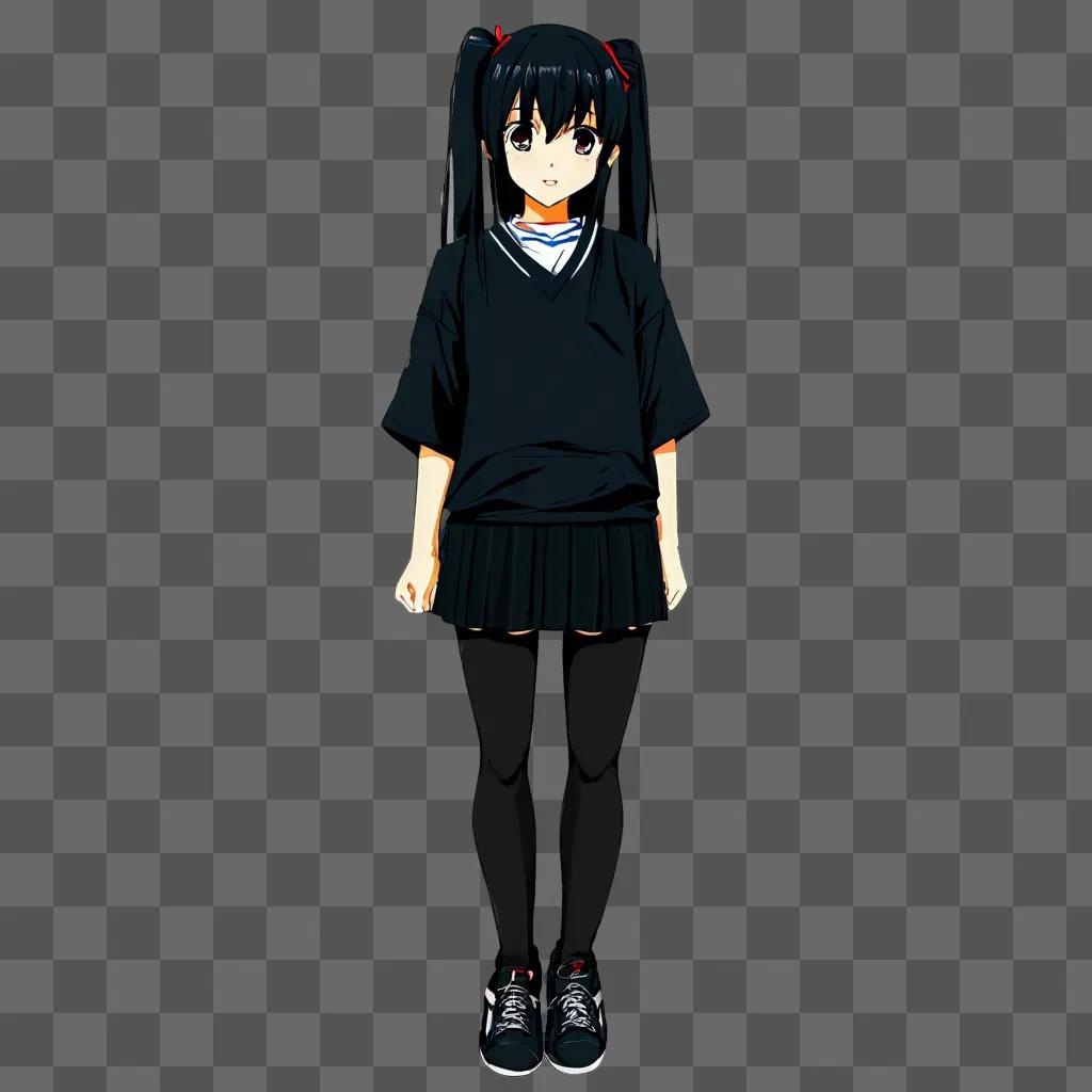 Anime girl with black hair stands in darkness