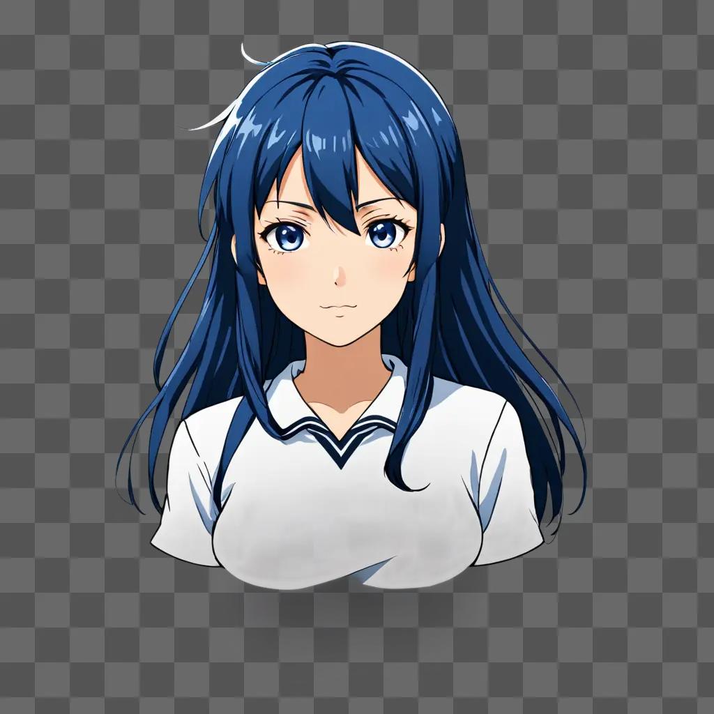 Anime girl with blue hair and white shirt