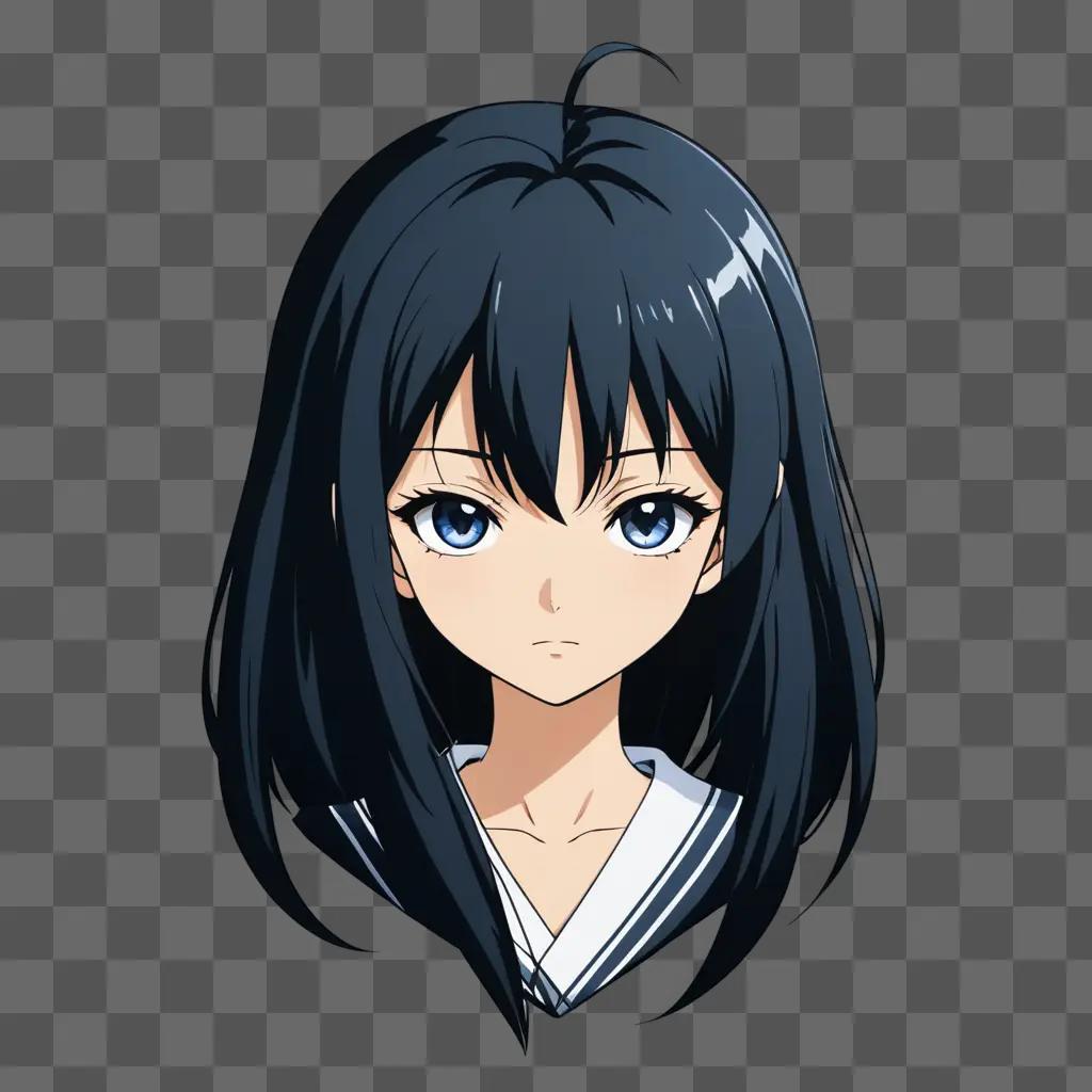 Anime girl with dark hair and blue eyes