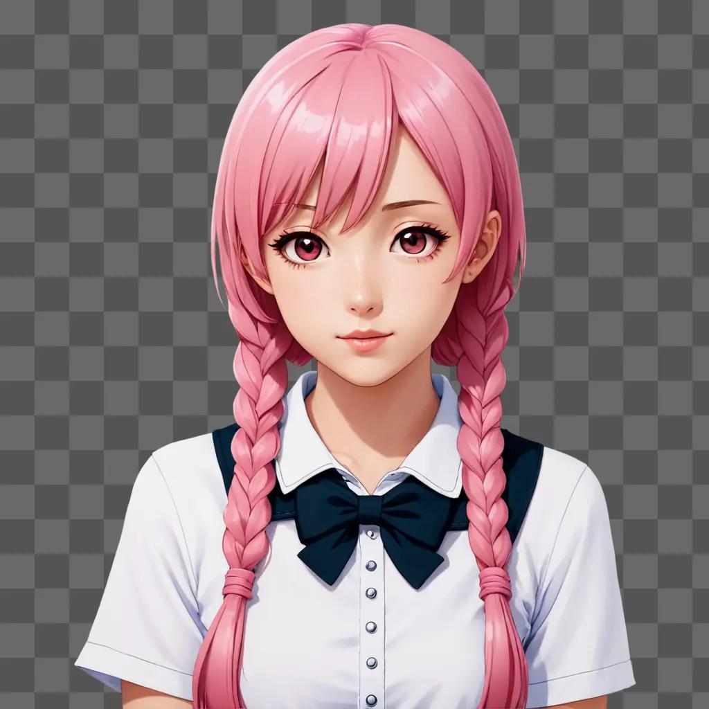 Anime girl with pink hair and bowtie