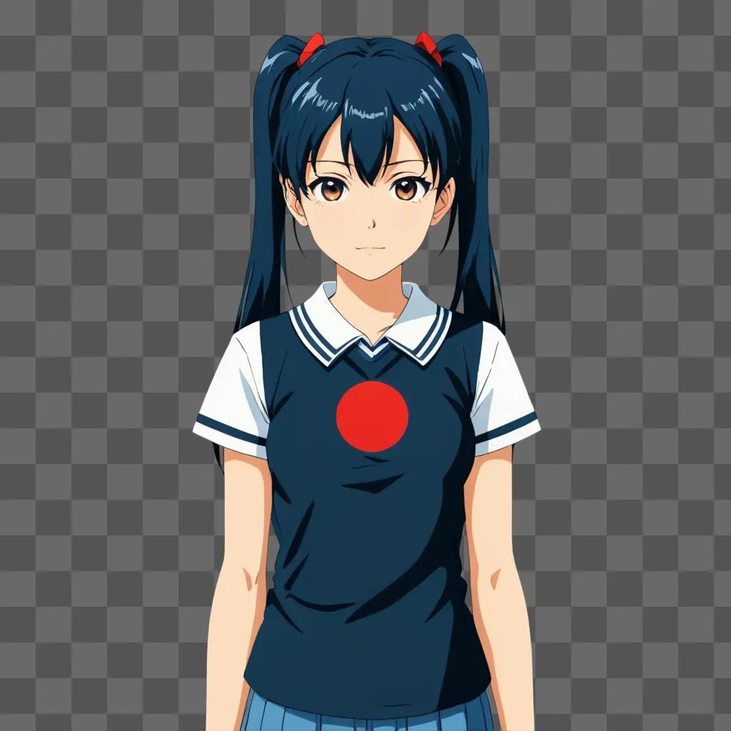 Anime girl with red circle and pigtails