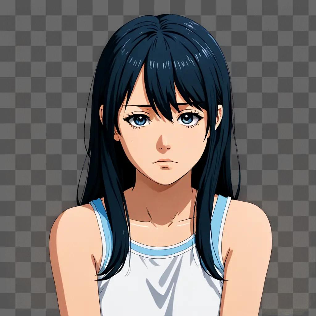 Anime girl with sad expression and blue eyes