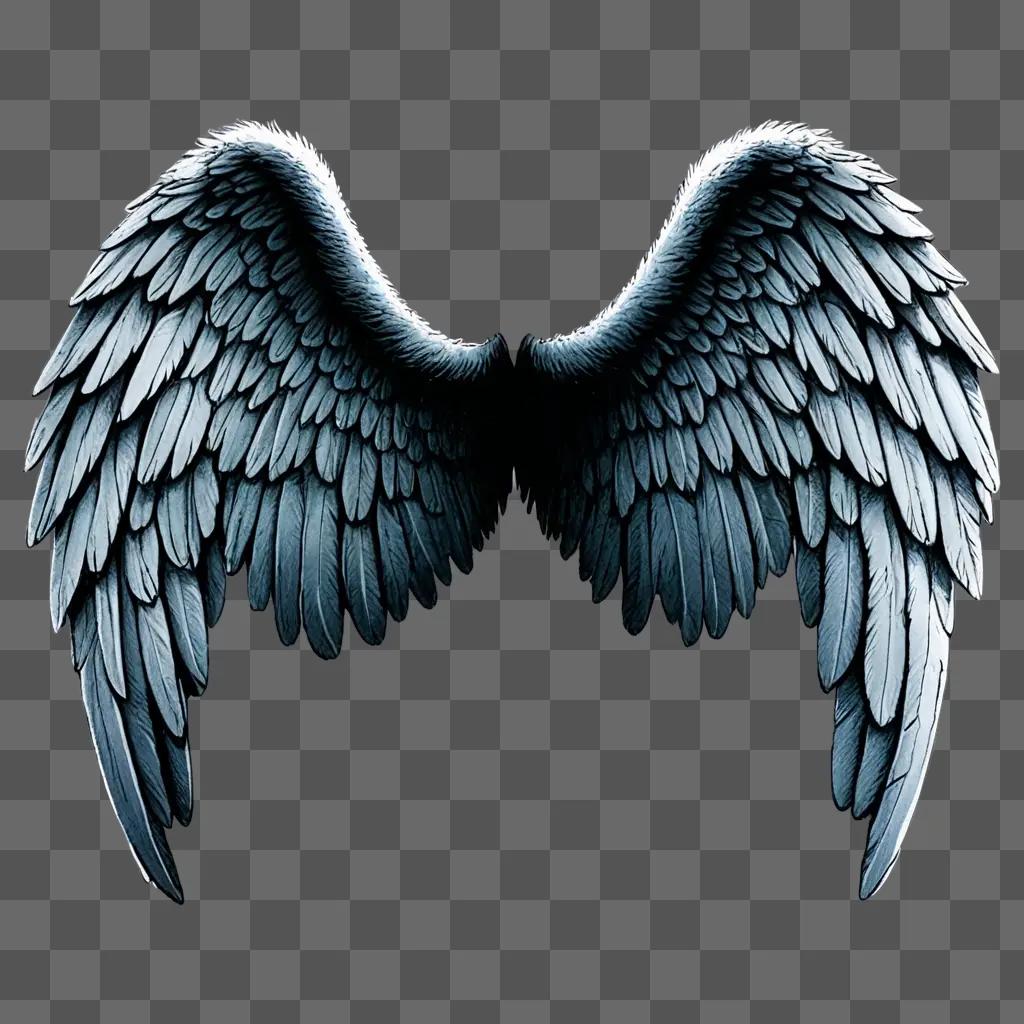 Art of two angel wings on a gray background