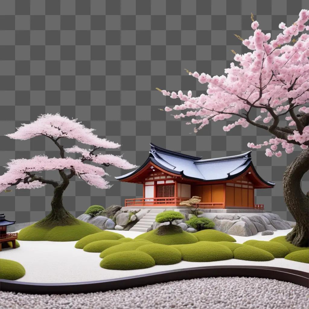 桜を背景にしたアジア風の家