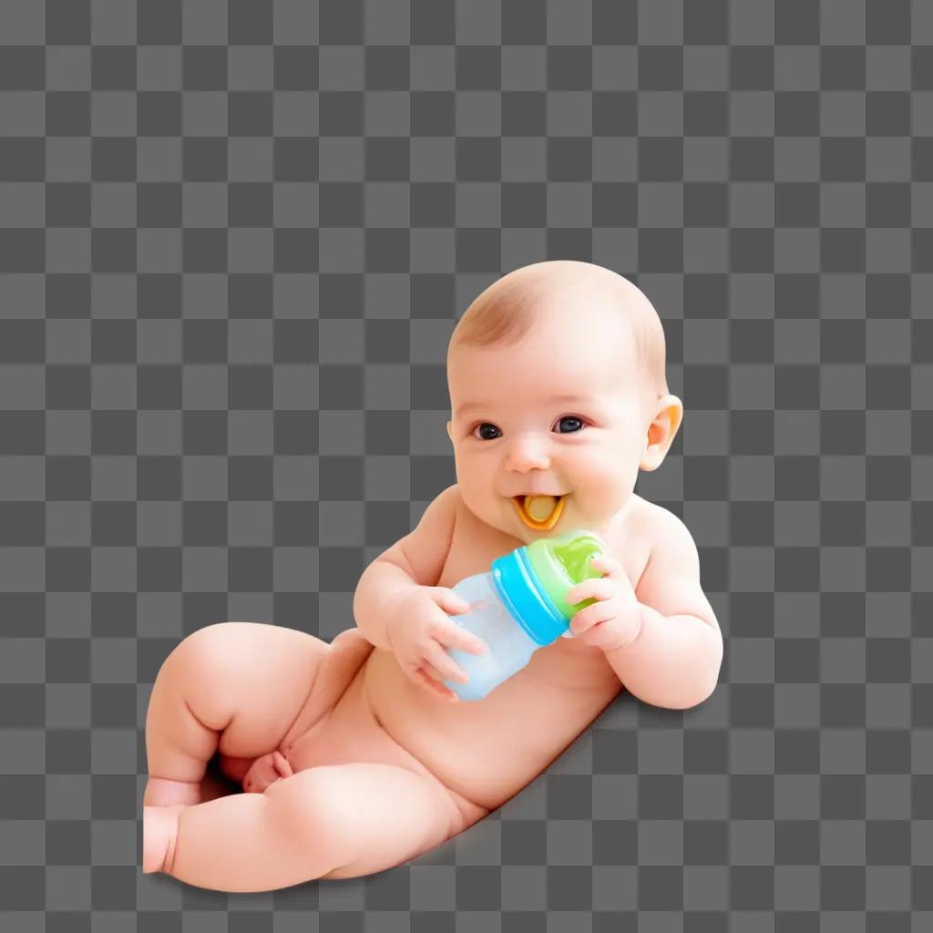 Baby bottle feeding a baby in a pink background