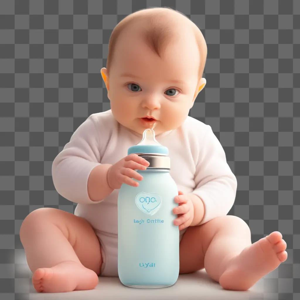 Baby bottle sitting on babys hand