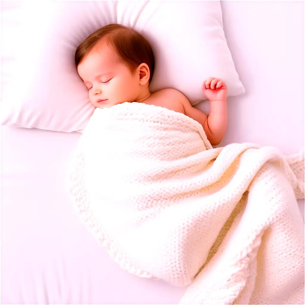 Baby sleeping in blanket on bed