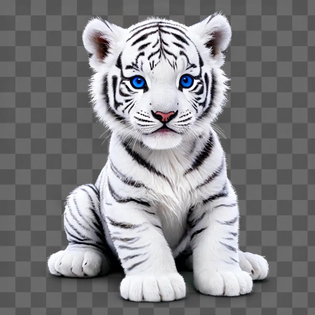 Baby white tiger with blue eyes on a gray background