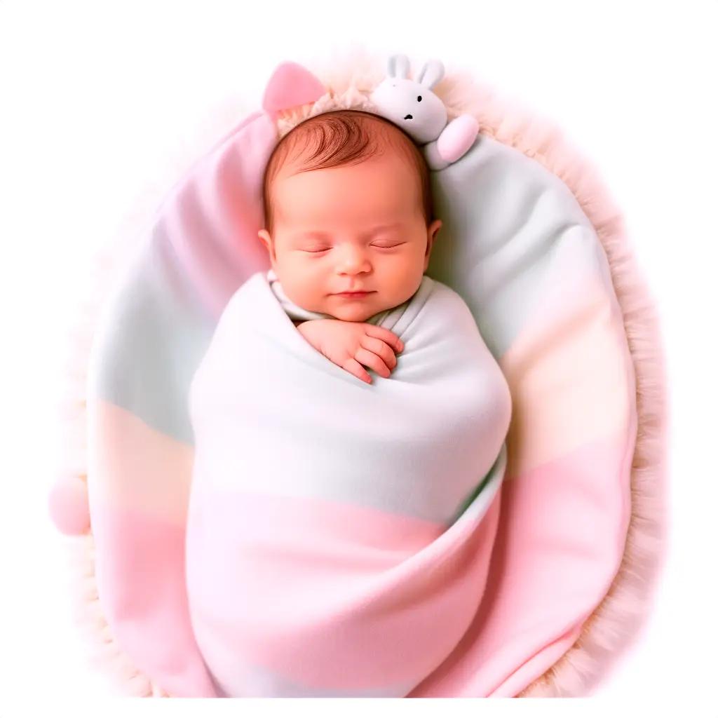 Baby wrapped in blanket sleeping on white background