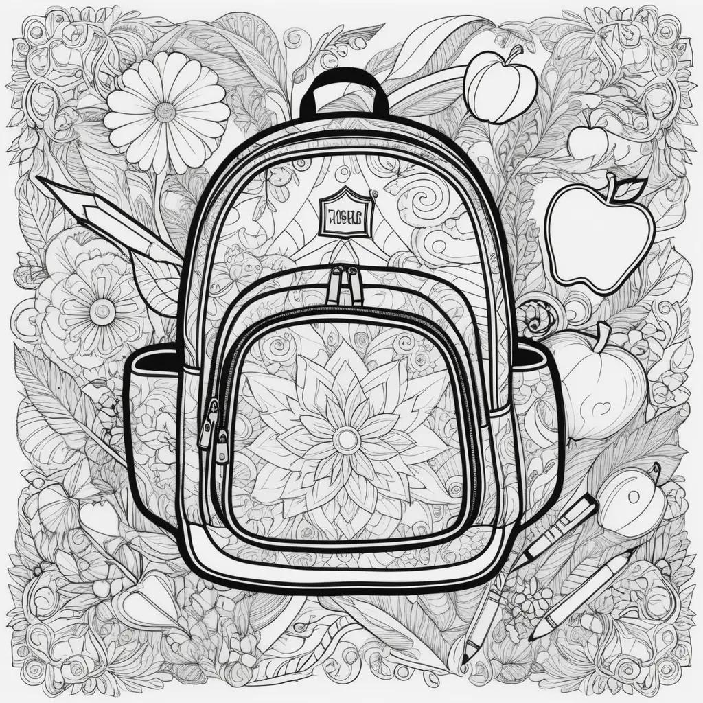 Back to school coloring pages with flowers and apples