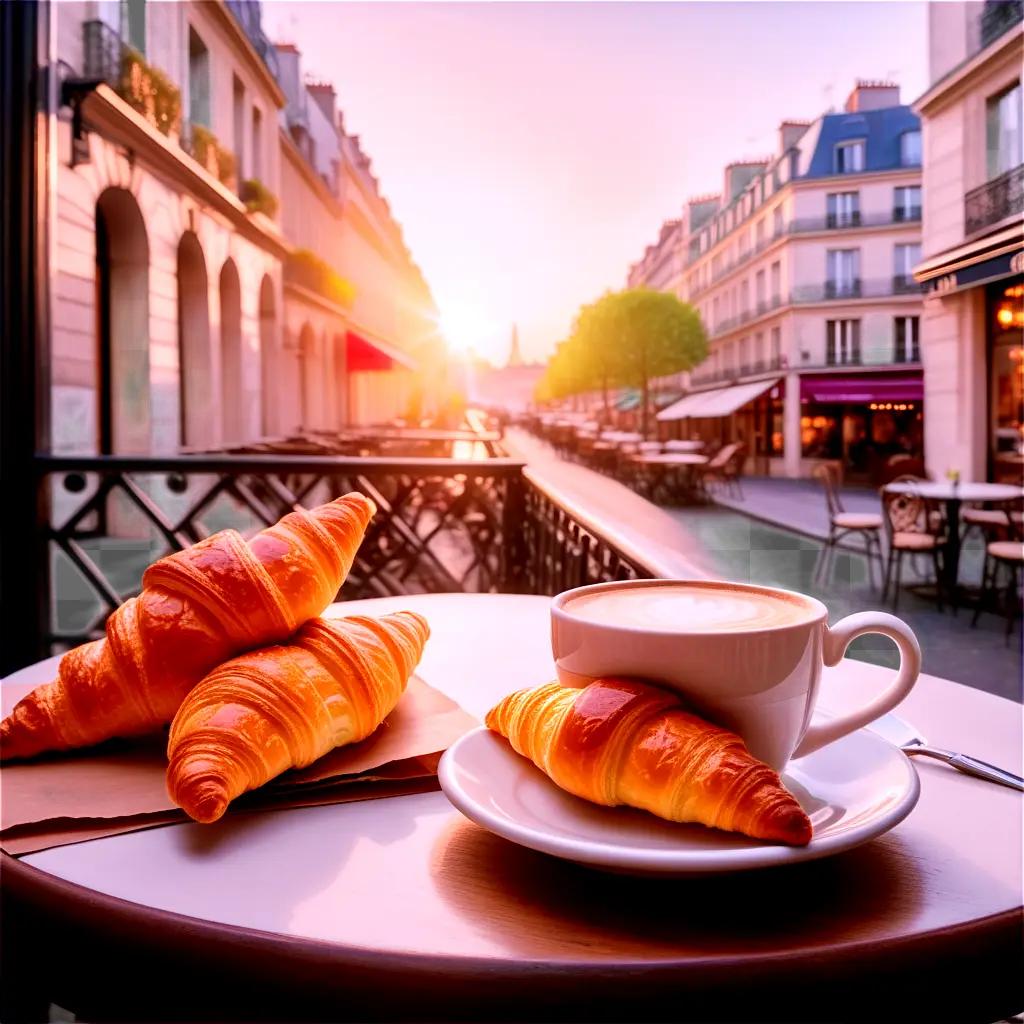 Baked croissants on a table in a French café