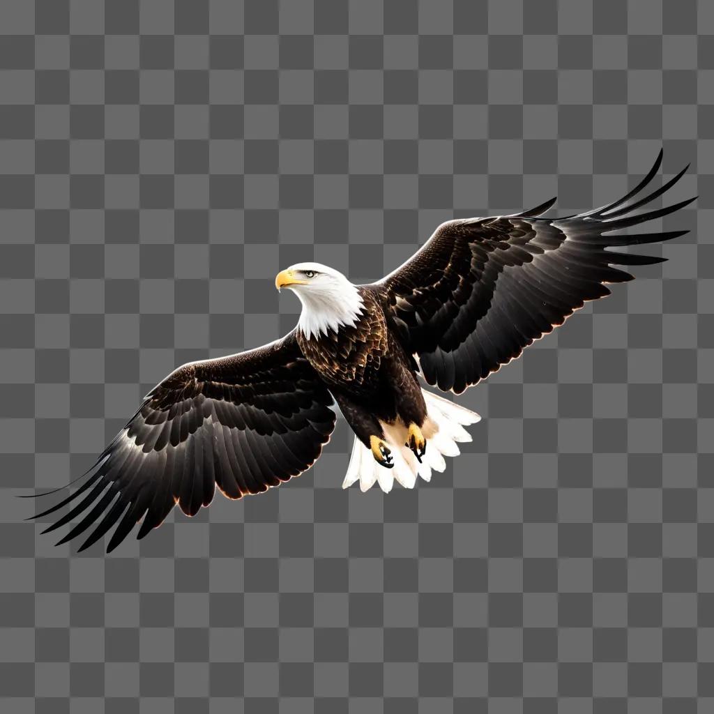 Bald eagle with bright wings on a black background