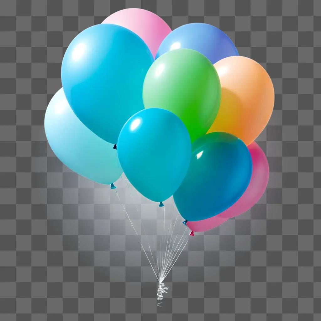 Balloons float in a transparent blue background