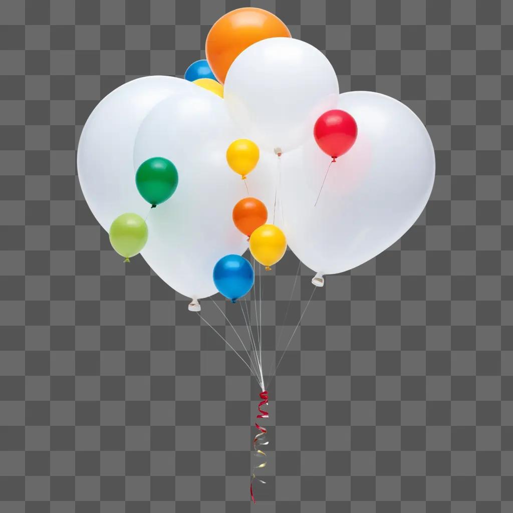 Balloons in a transparent case with colorful ribbons