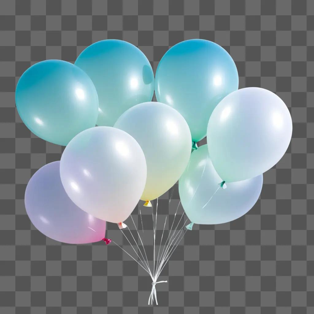 Balloons with transparent tails on a blue background