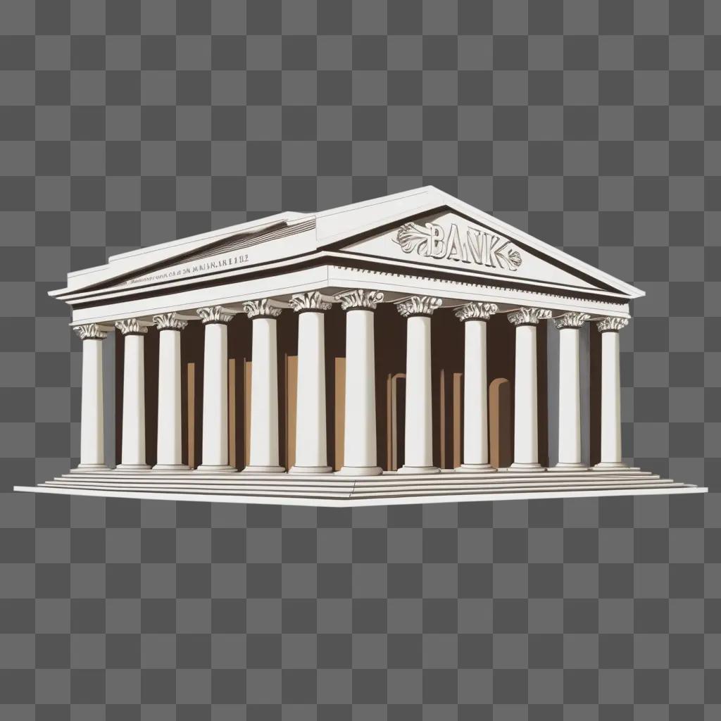 Bank building with columns in a lighted background