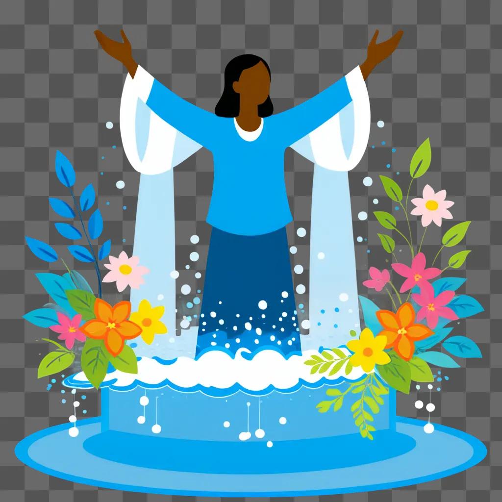 Baptism clipart with woman in blue