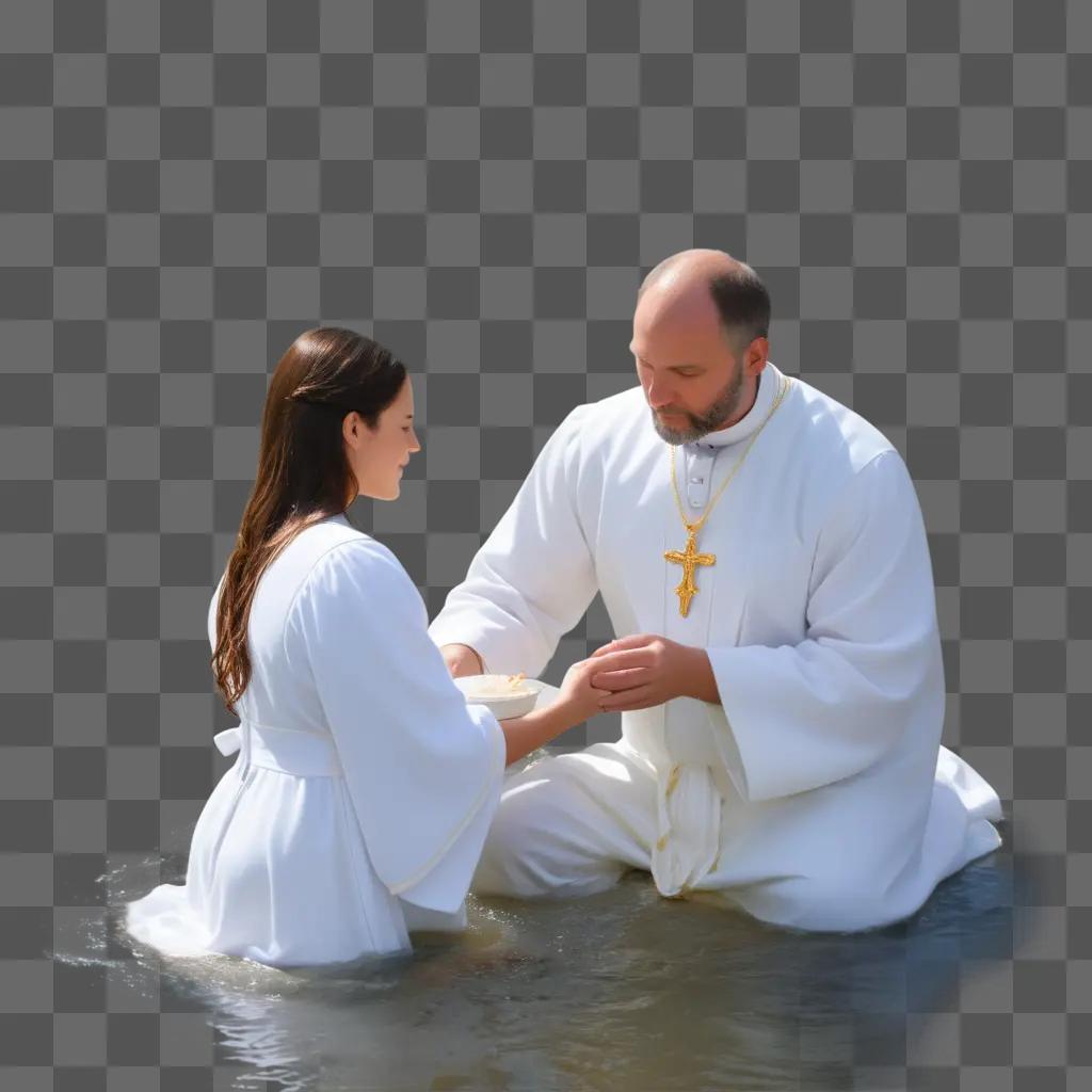 Baptism scene with priest and girl