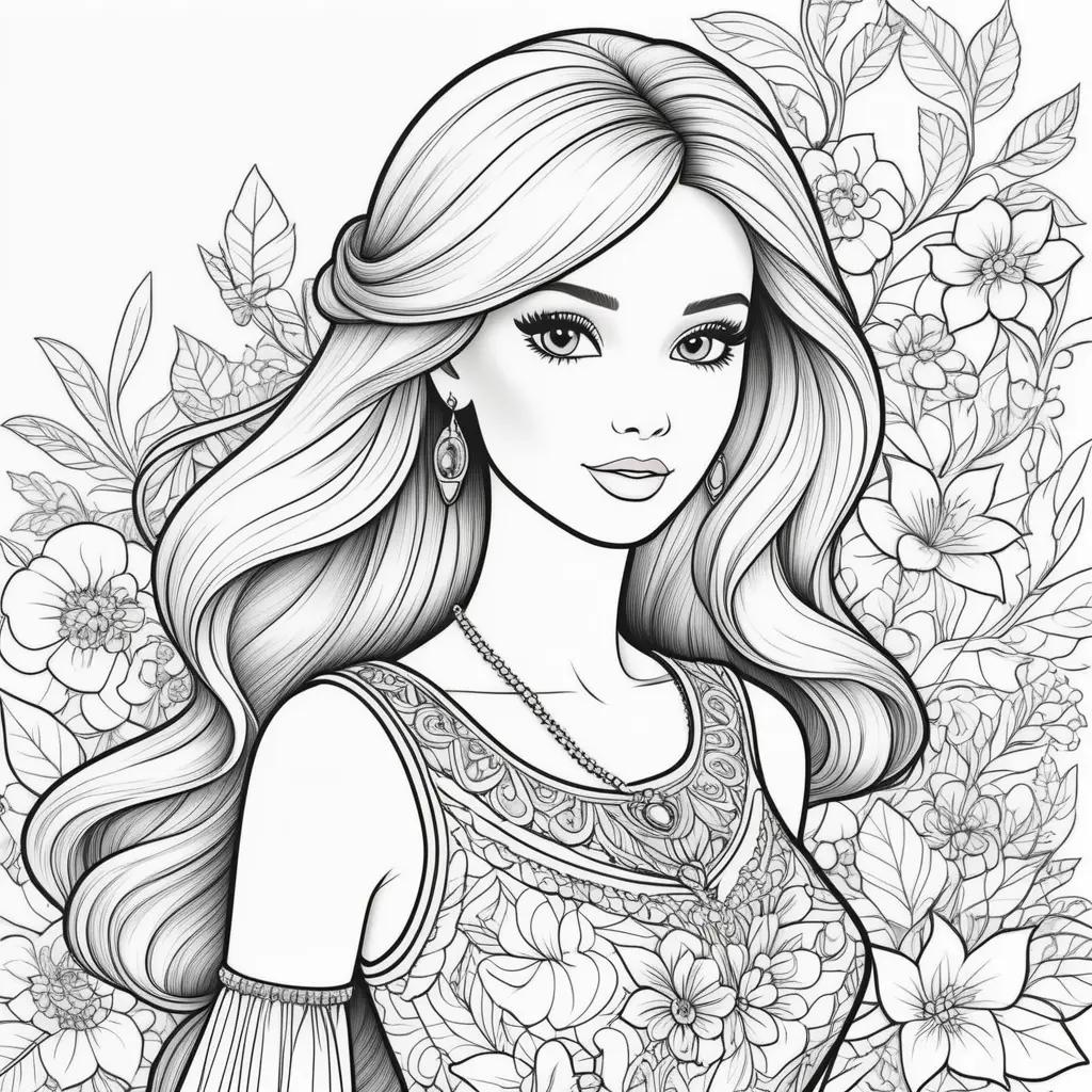 Barbie Coloring Page in Black and White