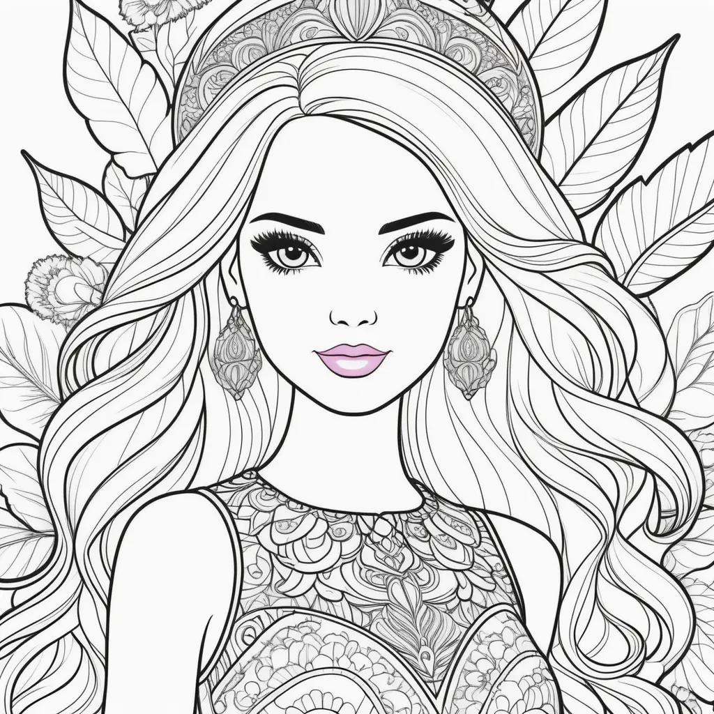 Barbie Coloring Page with Flowers and a Crown