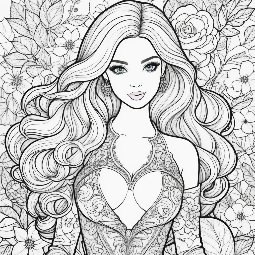 Barbie Coloring Page with Pink Flowers