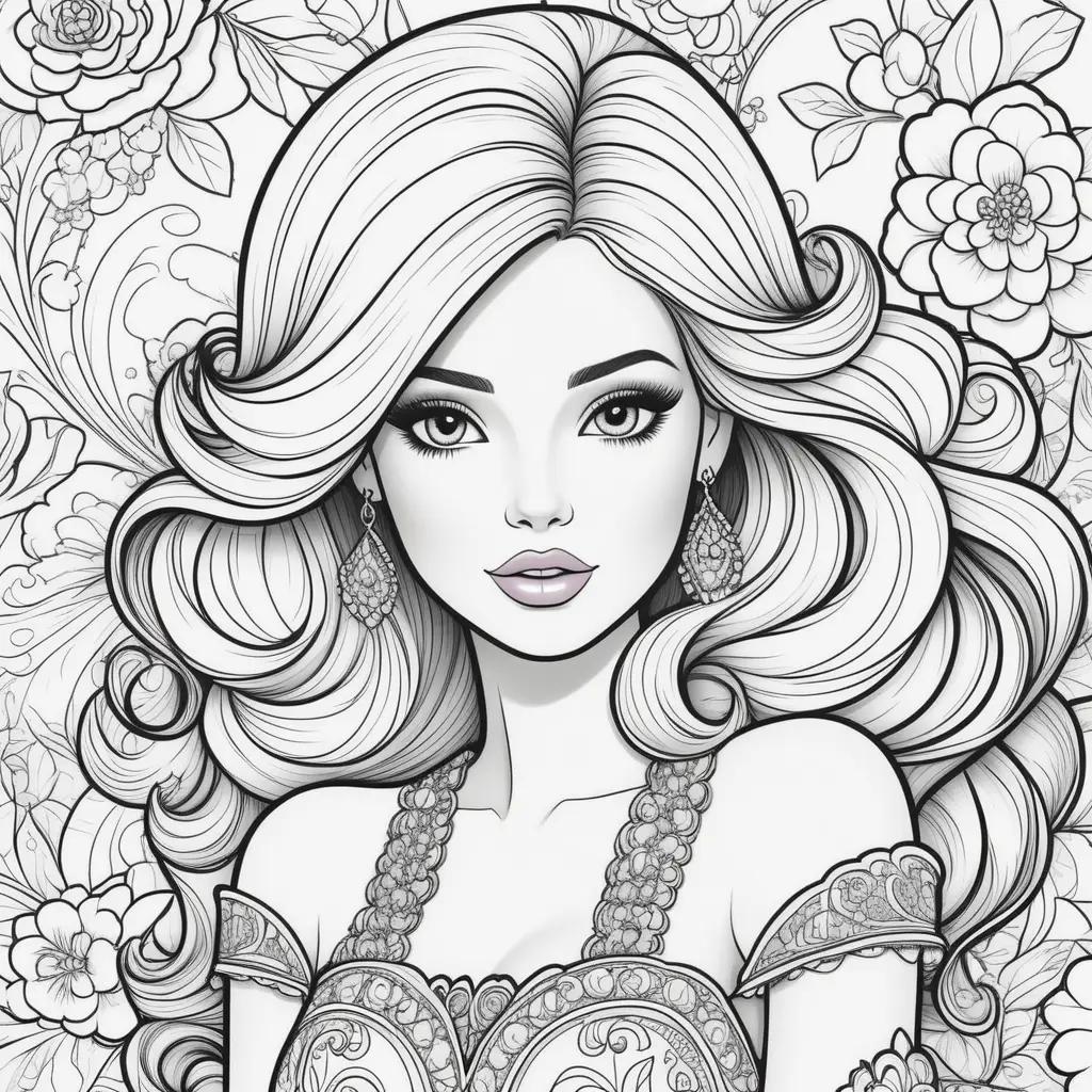 Barbie Coloring Page with a Colorful Background