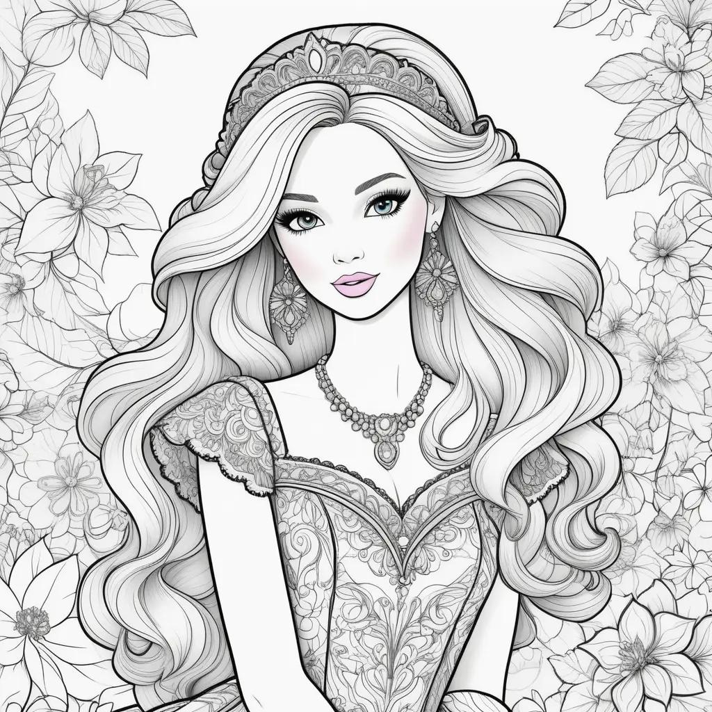 Barbie Coloring Pages With A Beautiful Flower