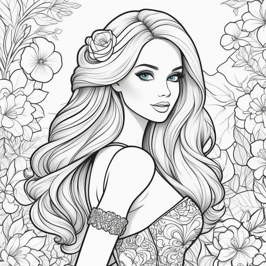 Barbie Coloring Pages with Black and White Line Art