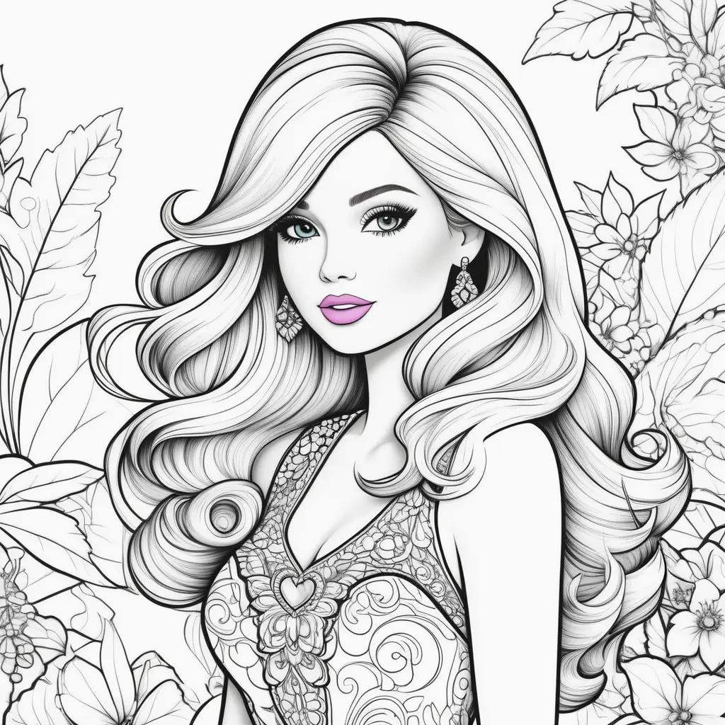 Barbie Coloring Pages with Printable Flowers