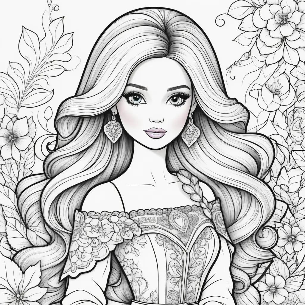 Barbie Coloring Pages with a Beautiful Floral Background