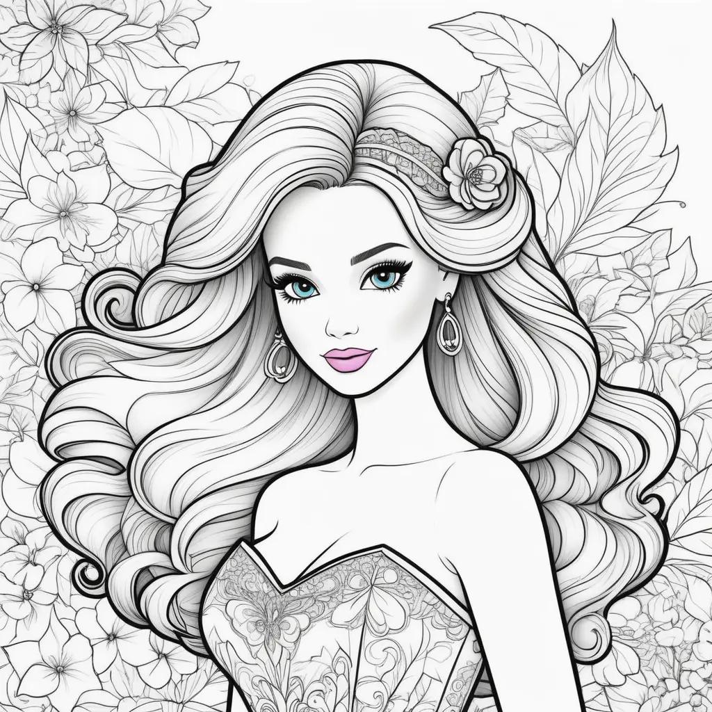 Barbie Coloring Pages with a Floral Background