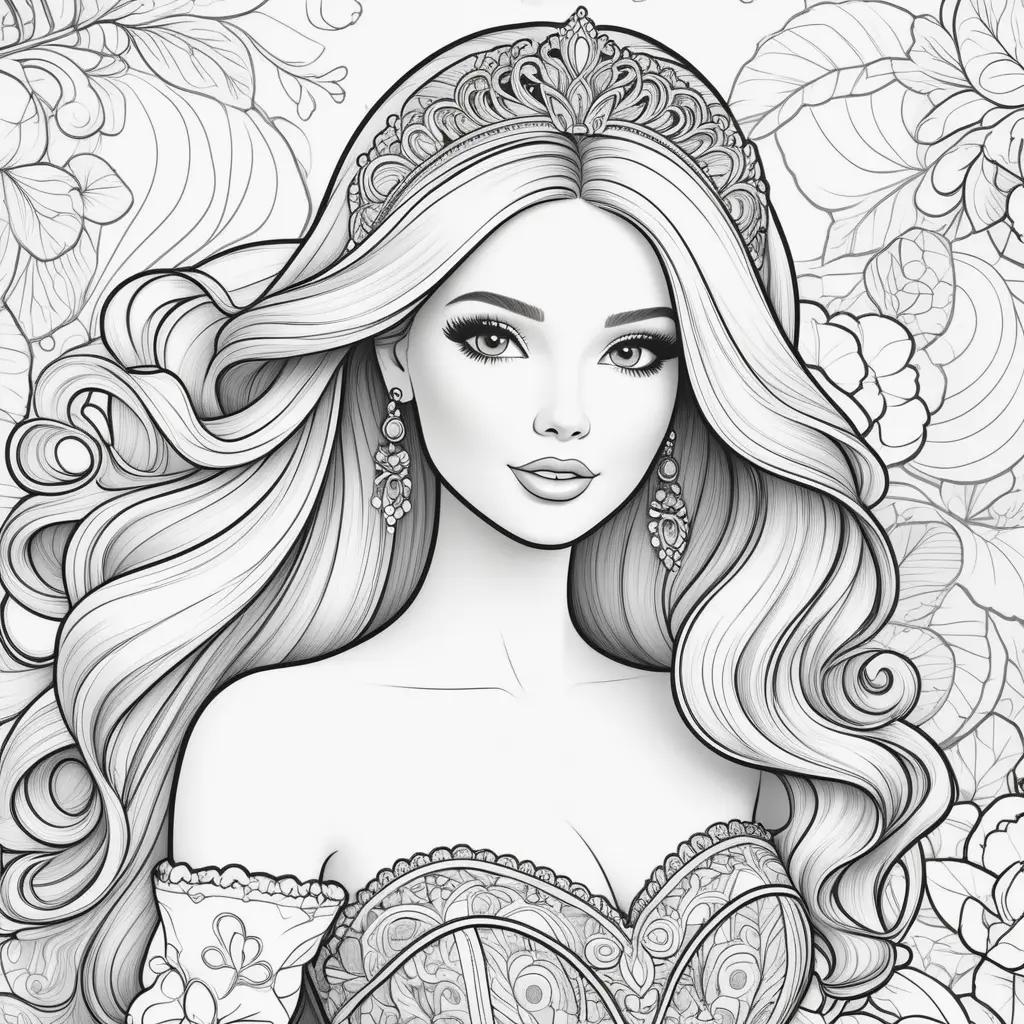 Barbie coloring page featuring a woman with a crown on her head