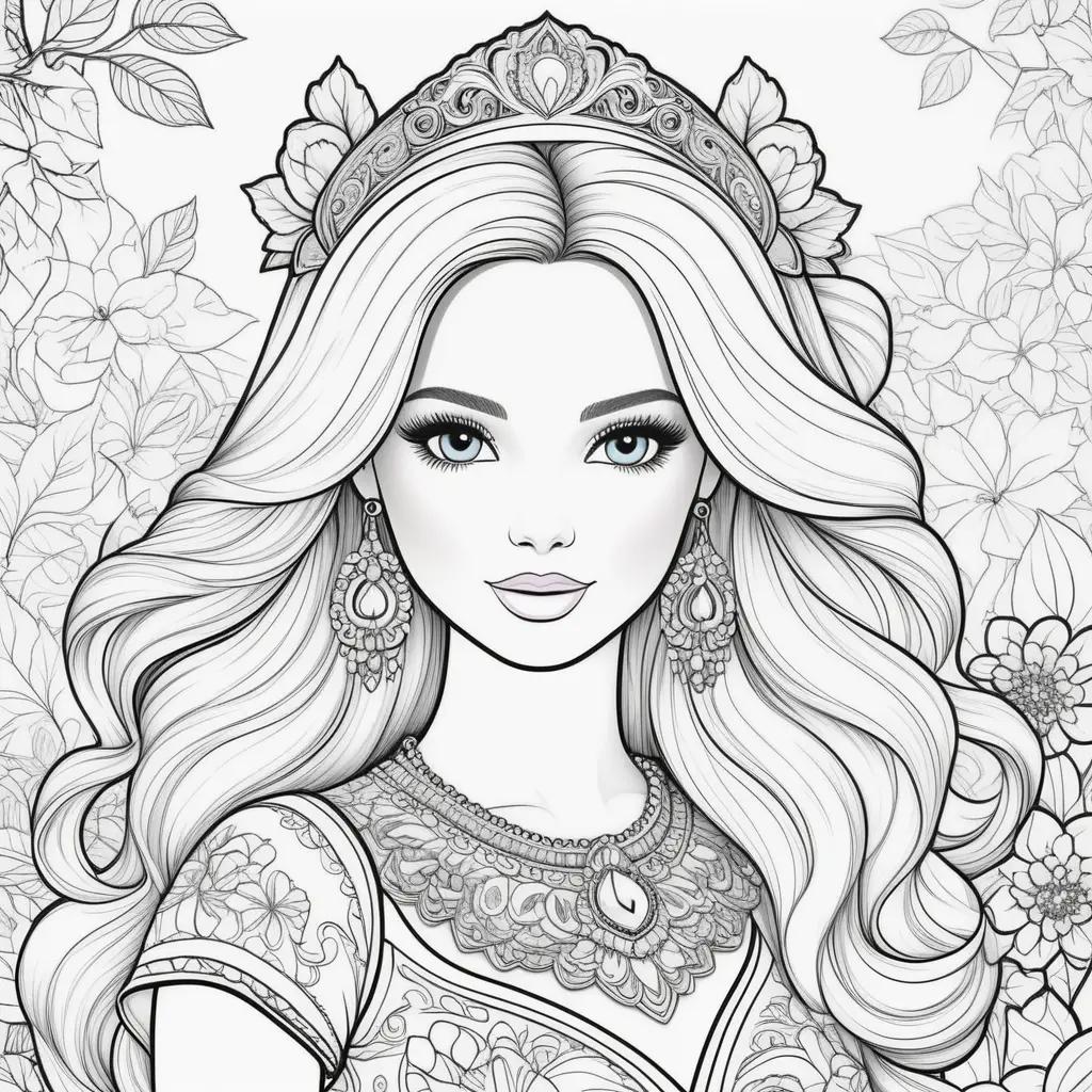 Barbie coloring page with jewels and crown