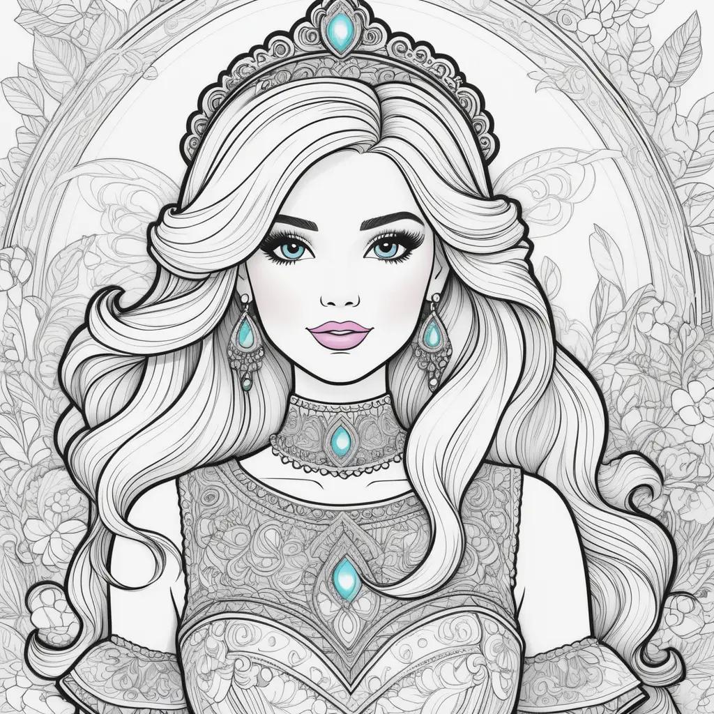 Barbie coloring page with jewels and crown