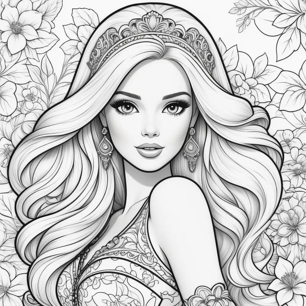 Barbie coloring pages featuring a girl and flowers