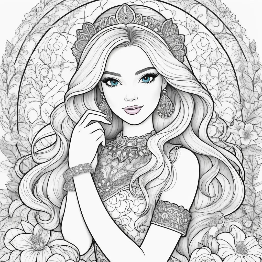 Barbie coloring pages featuring a girl with a crown