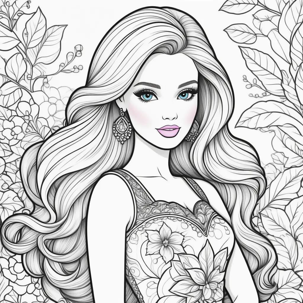 Barbie coloring pages featuring a woman with long hair and earrings