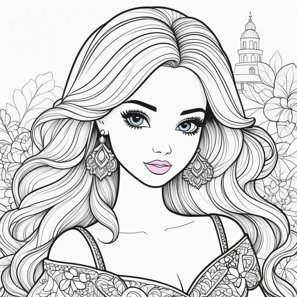 Barbie coloring pages for adults with detailed drawing of a girl