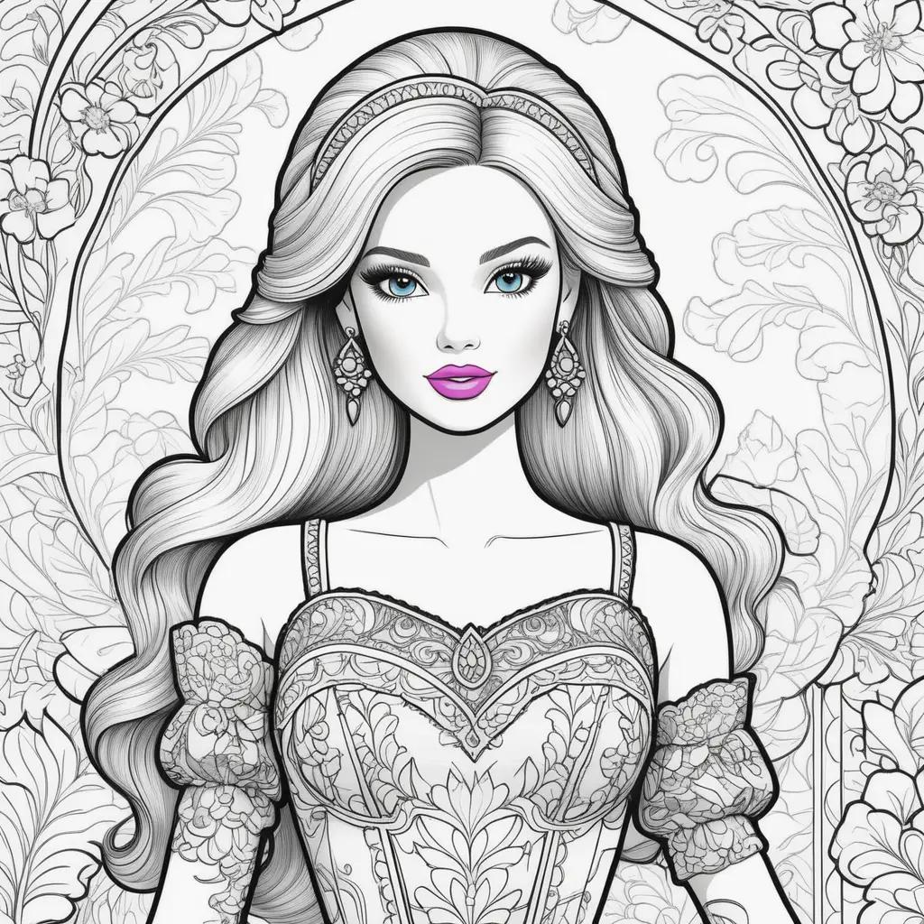 Barbie coloring pages for adults with floral background