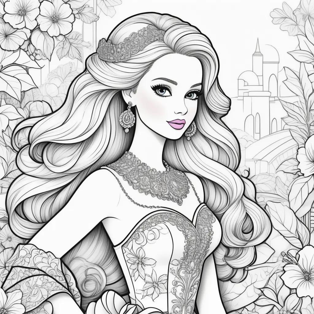 Barbie coloring pages for adults with flowers