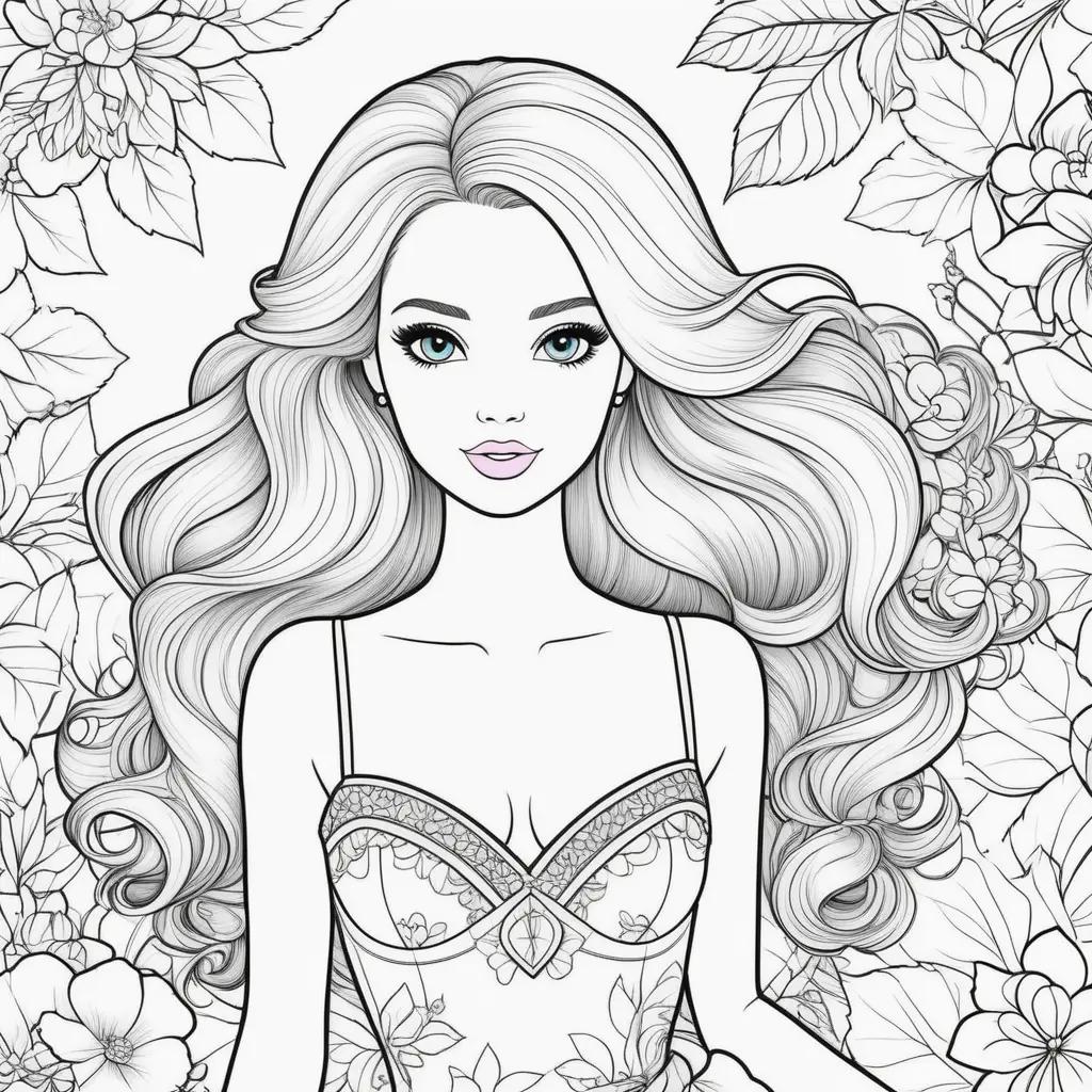 Barbie coloring pages for kids: beautiful, intricate, floral design