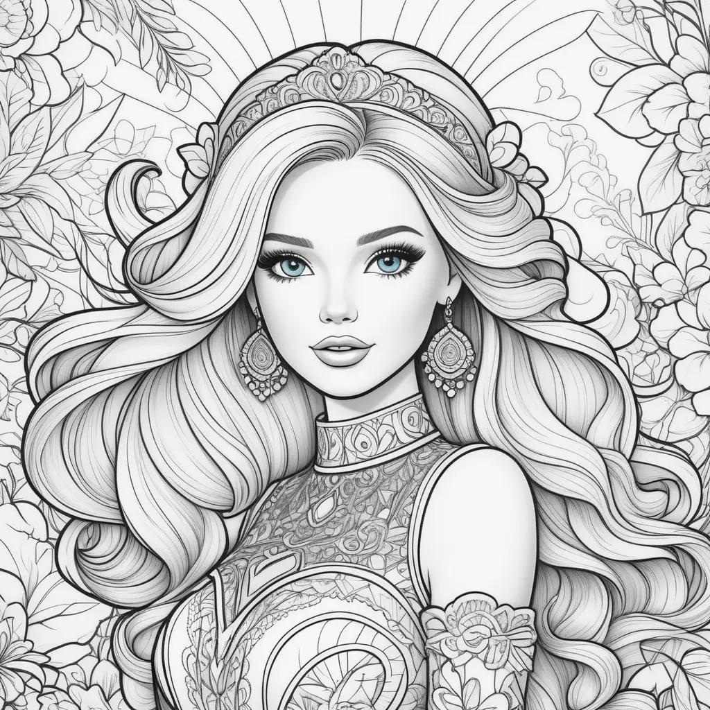 Barbie coloring pages of a beautiful girl with a crown