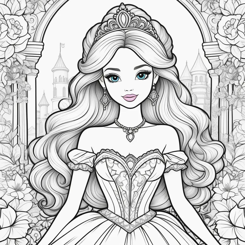 Barbie coloring pages of a princess with a tiara and a crown