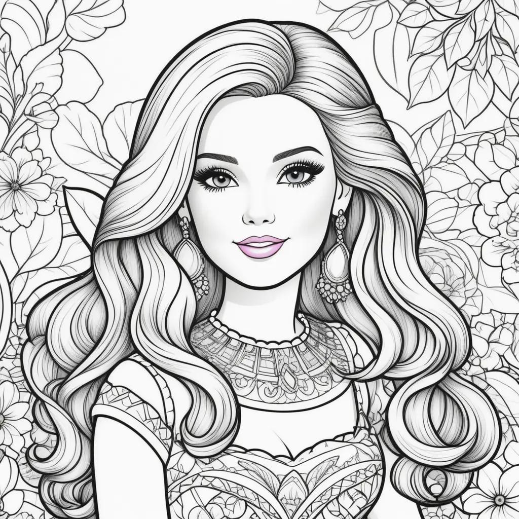 Barbie coloring pages print with flowers