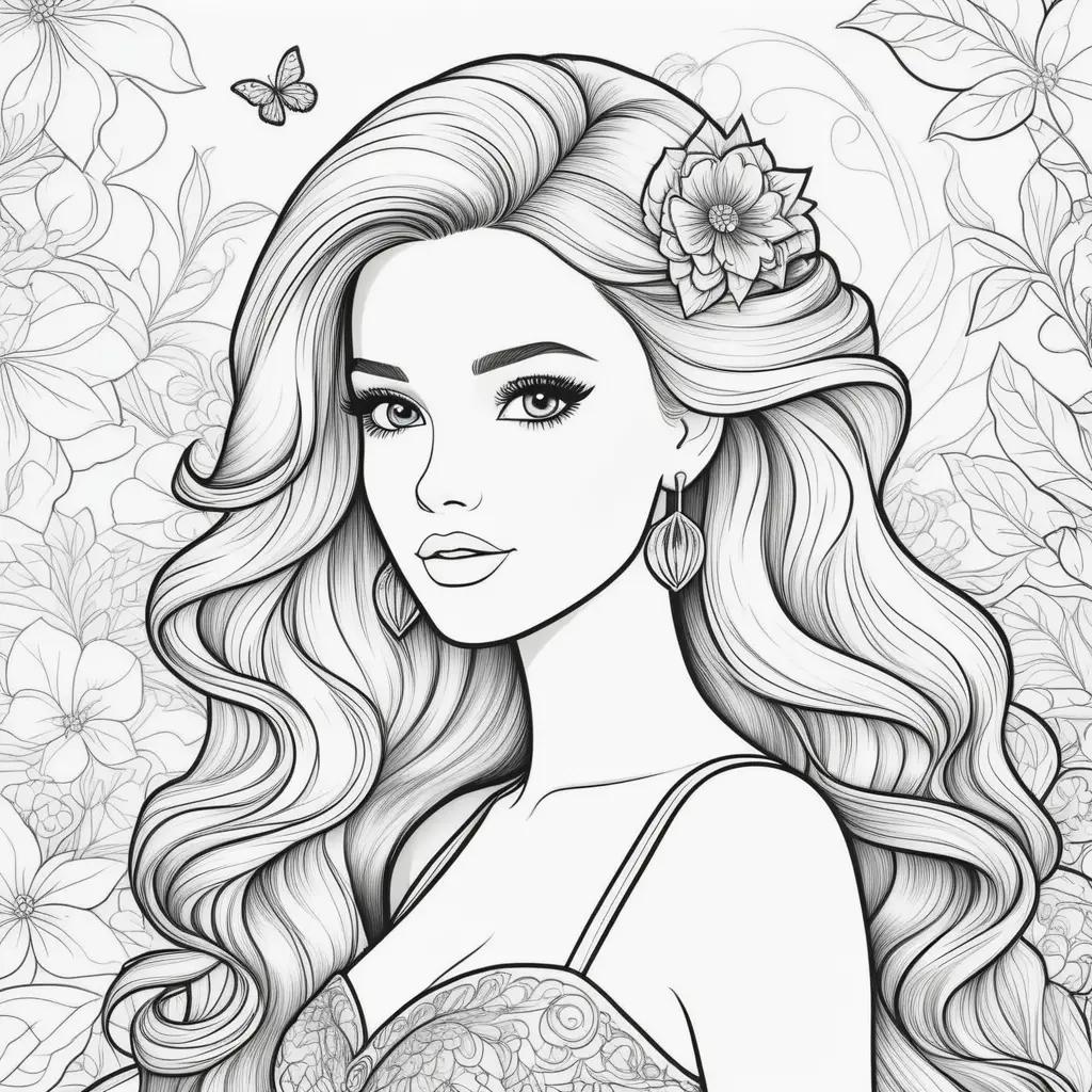 Barbie coloring pages printables featuring a girl with a flower crown