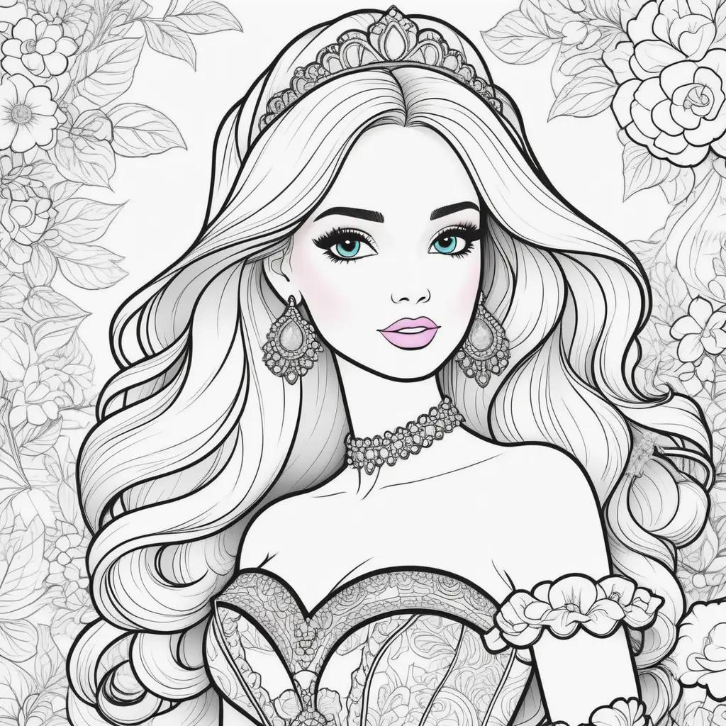 Barbie coloring pages with a crown on her head