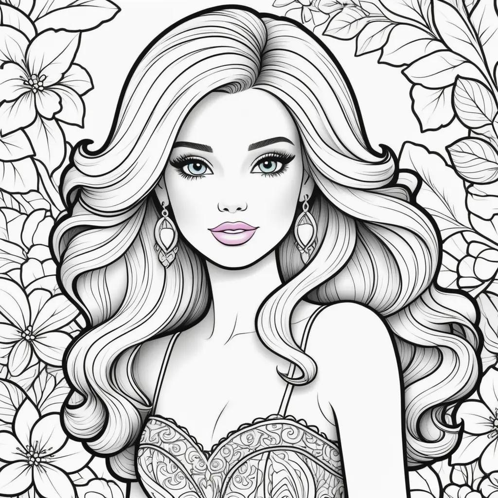 Barbie coloring pages with a flower background