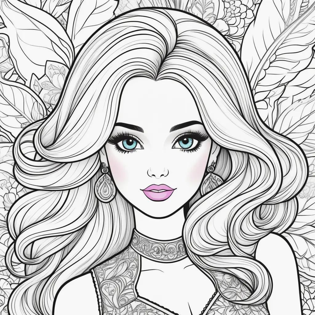 Barbie coloring pages with a girl in the center