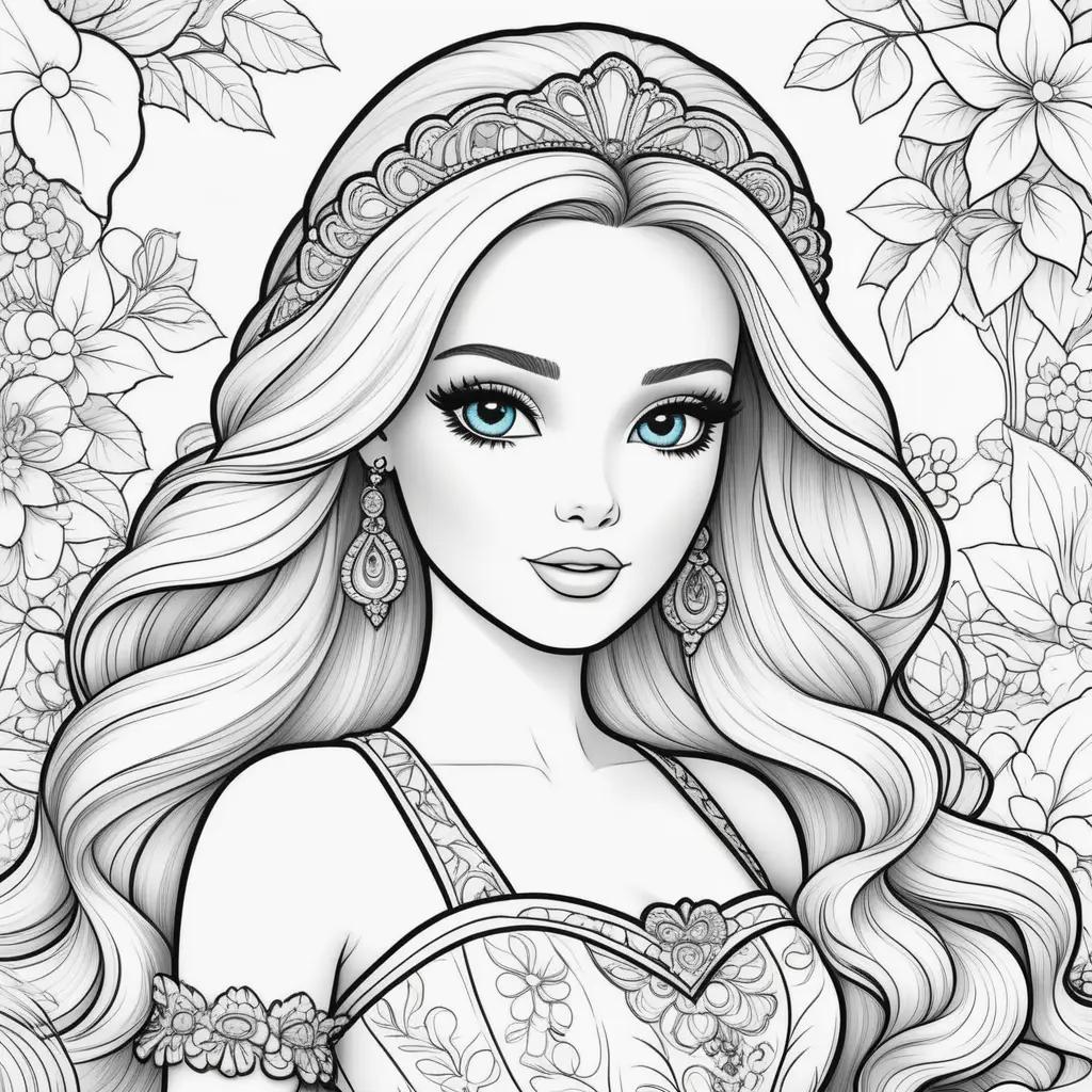 Barbie coloring pages with a princess and earrings