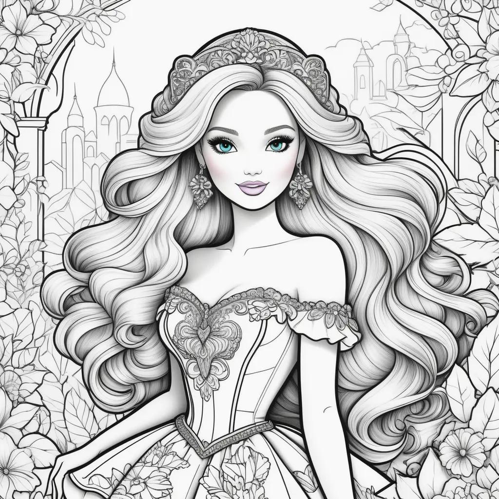 Barbie coloring pages with a princess dress